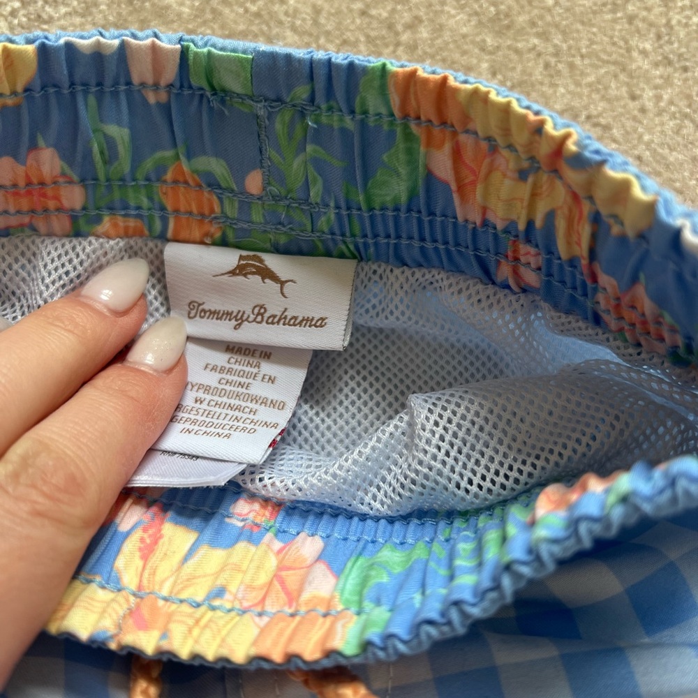 Tommy Bahama Blue and White Buffalo plaid Checkered swim - Picture 3 of 5